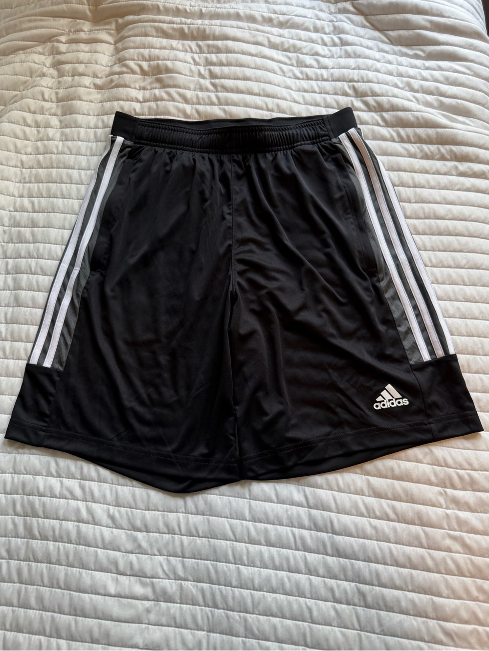 adidas Black Athletic Shorts with White Three-Stripes